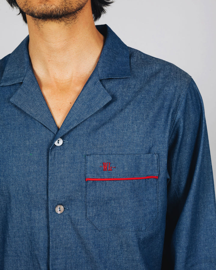 Mens Long Pyjamas Denim Medium Blue Close - Woodstock Laundry UK