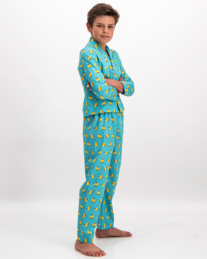 Boys Long Pyjamas Bananas Front - Woodstock Laundry UK