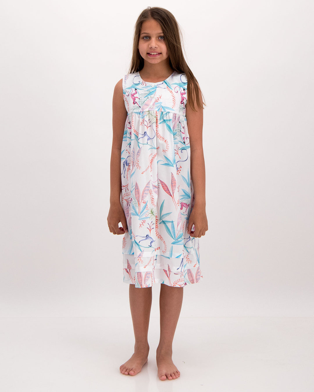 Girls Organic Cotton Nightie Monkeys Front - Woodstock Laundry UK