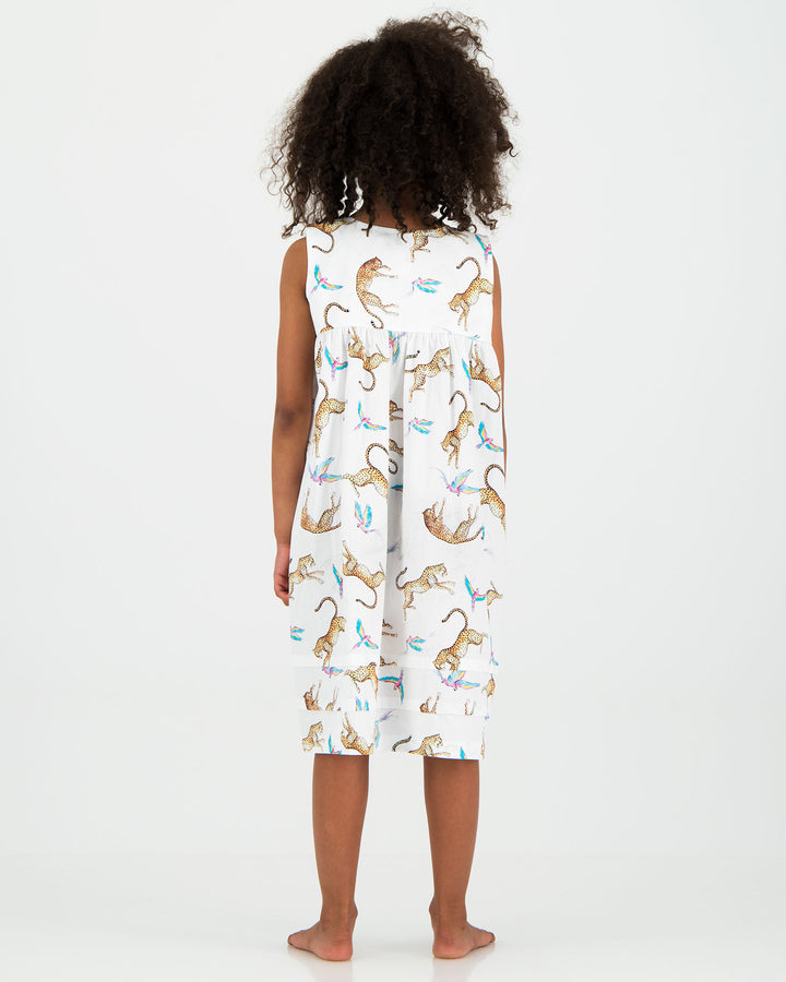 Girls Organic Cotton Nightdress Playing Cheetahs Back - Woodstock Laundry UK