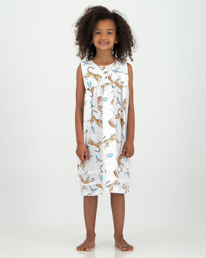 Girls Organic Cotton Nightdress Playing Cheetahs Front - Woodstock Laundry UK