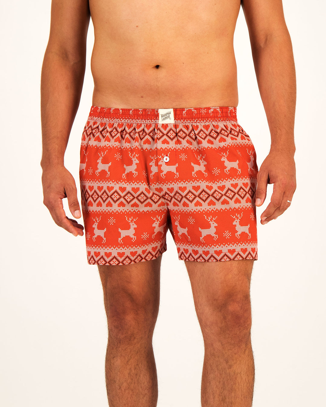 Mens Boxer Shorts Christmas Red Front - Woodstock Laundry UK