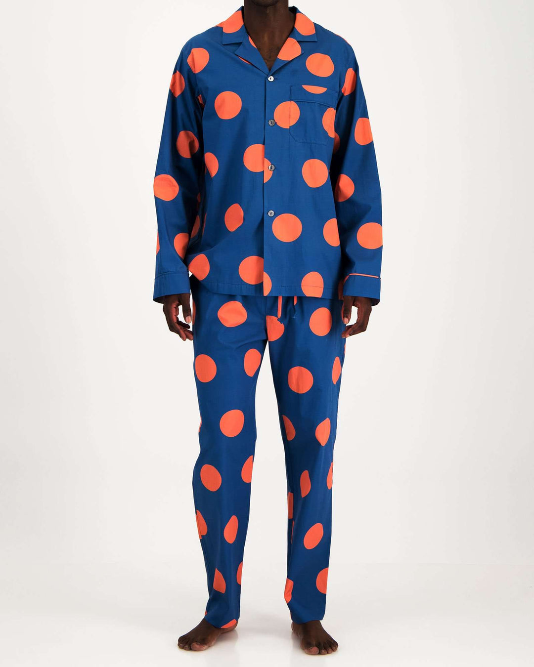 Mens Long Pyjamas Big Polka Front - Woodstock Laundry UK