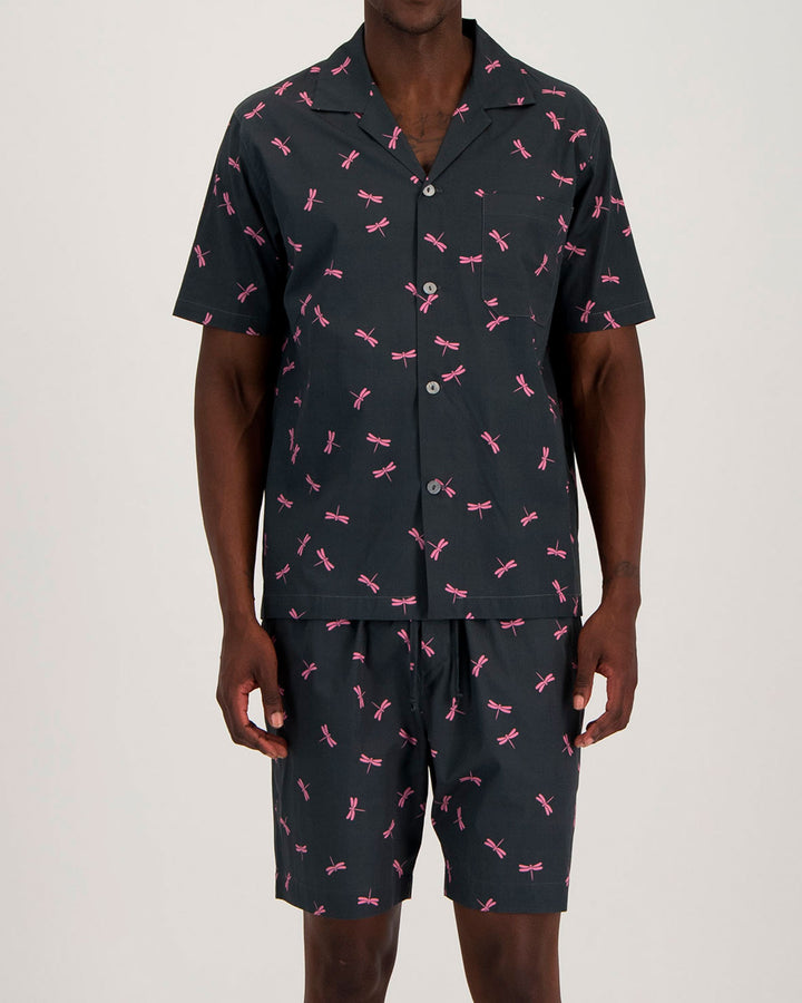 Mens Short Pyjamas Dragonflies Front - Woodstock Laundry UK