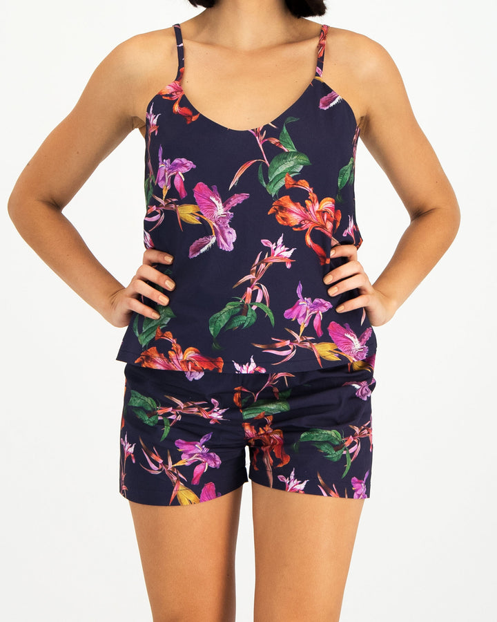 Womens Camisole Pyjamas Iris Navy Front - Woodstock Laundry UK