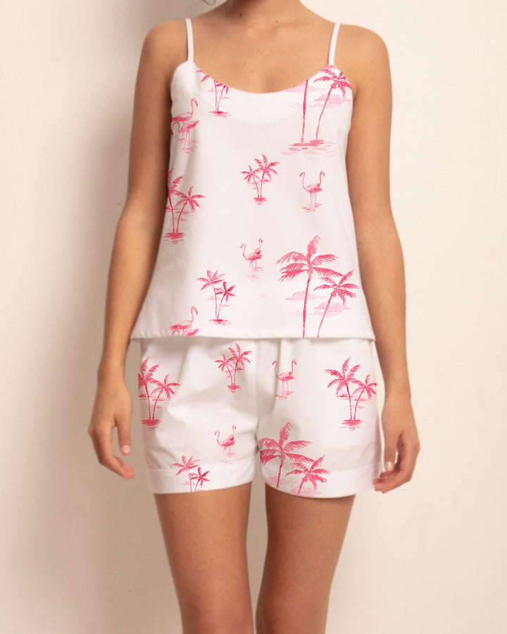 Womens Camisole Pyjamas Pink Palms - Woodstock Laundry UK