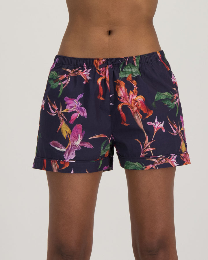 Womens Lounge Shorts Iris Navy Front - Woodstock Laundry UK