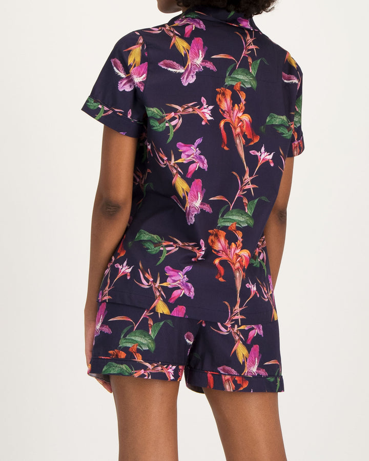 Womens Short Pyjamas Iris Navy Back - Woodstock Laundry UK