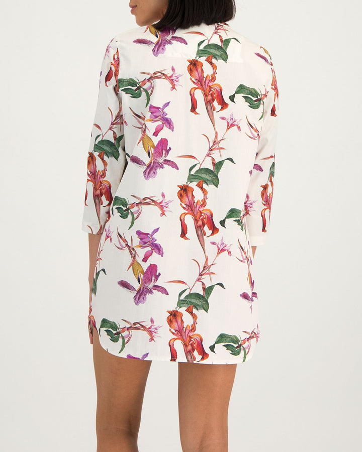 Womens Organic Cotton Sleepshirt Iris White Back - Woodstock Laundry UK