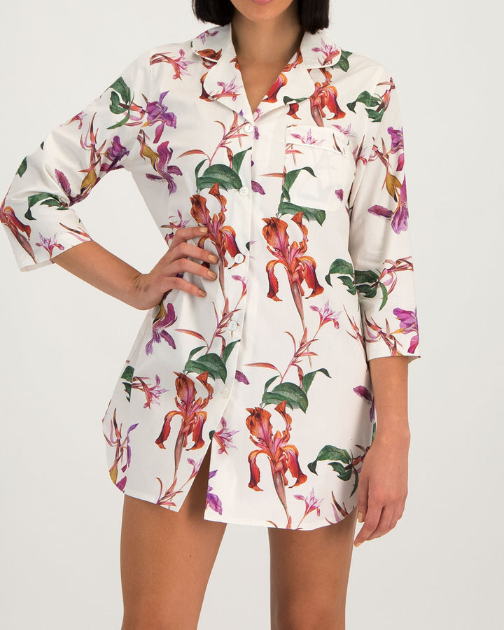 Womens Organic Cotton Sleepshirt Iris White Front - Woodstock Laundry UK
