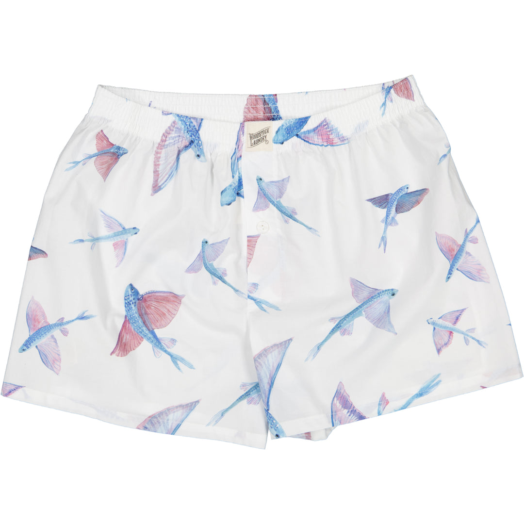 Mens Boxer Shorts - Flying Fish White