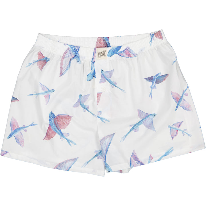 Mens Boxer Shorts - Flying Fish White