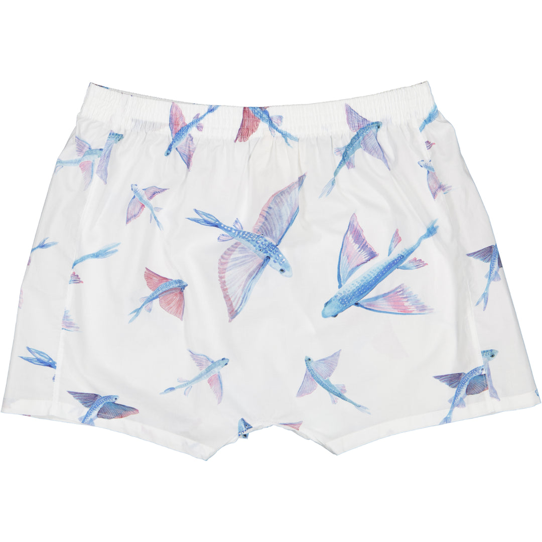Mens Boxer Shorts - Flying Fish White
