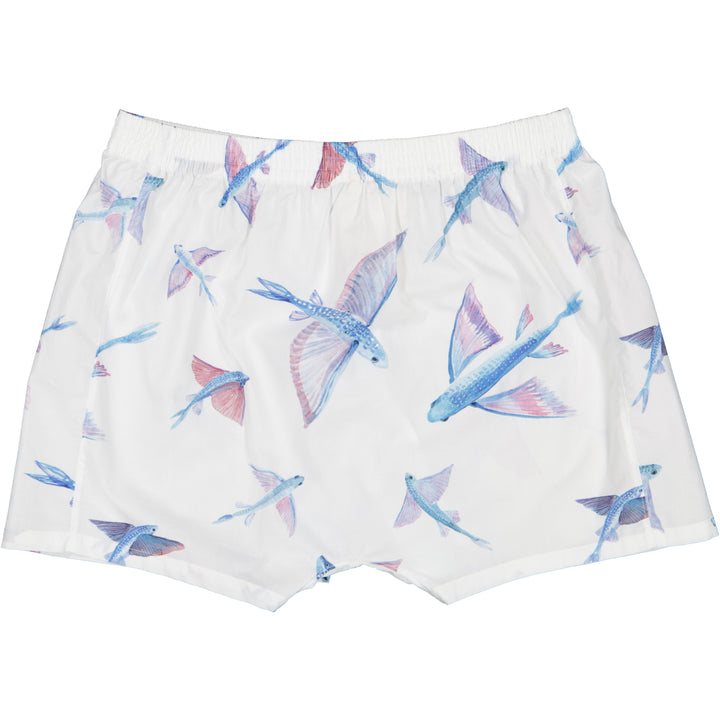 Mens Boxer Shorts - Flying Fish White