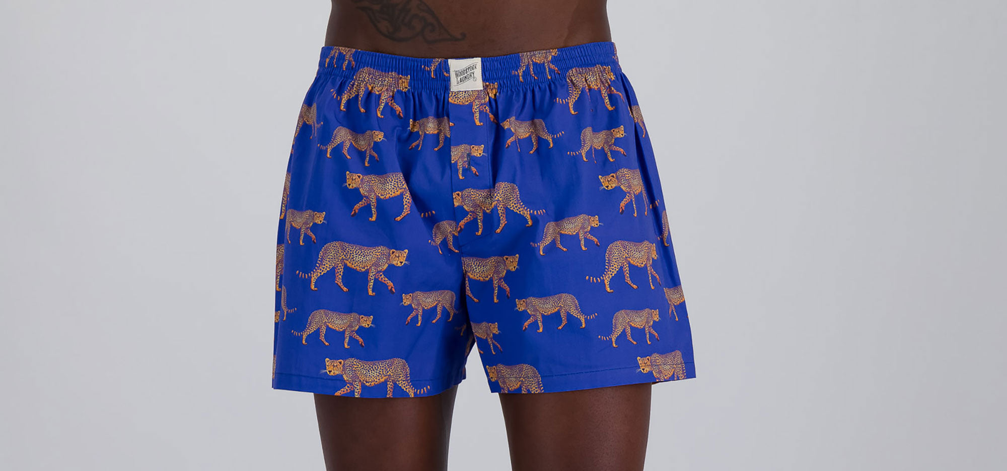 Mens Boxer Shorts Blue Cheetahs - Woodstock Laundry UK