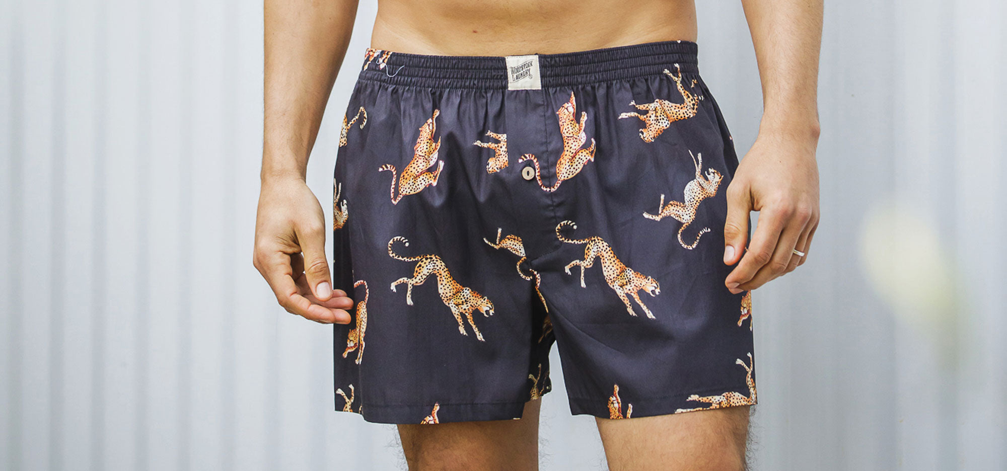 Mens Boxer Shorts Jumping Cheetahs - Woodstock Laundry UK