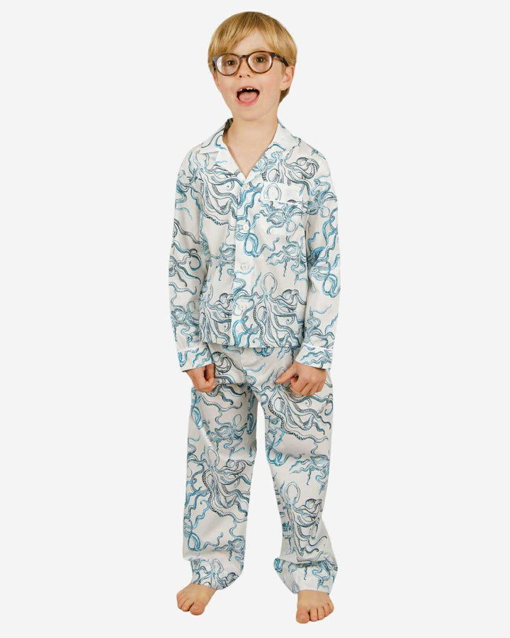 Boys Long Pyjamas - Octopus Indigo