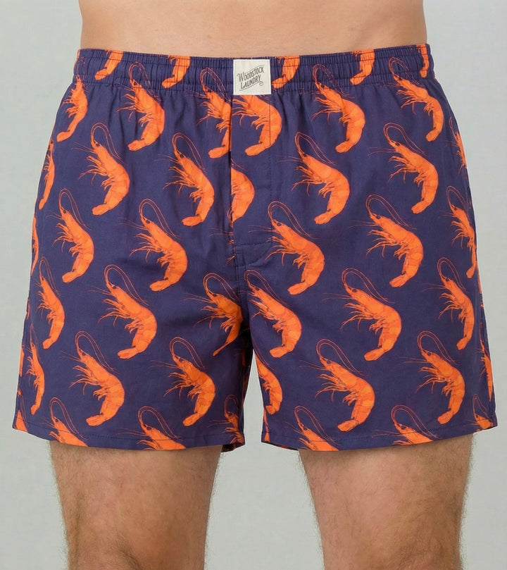 Mens Boxer Shorts - Orange Ibiza Prawns