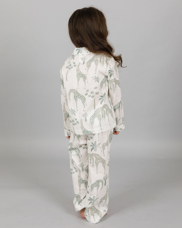 Girls Long Pyjamas - Green Giraffes