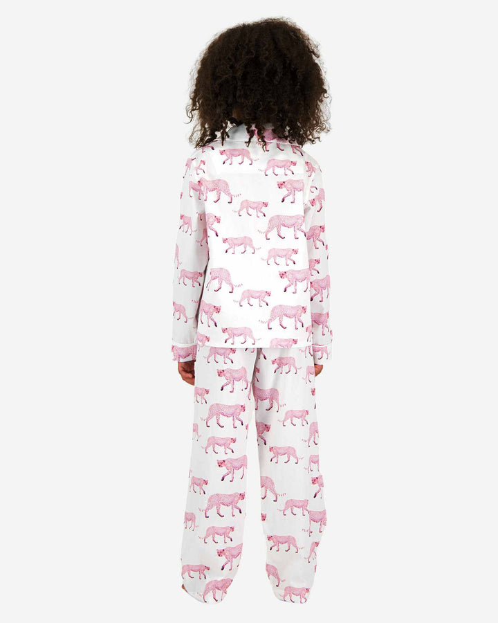 Girls Long Pyjamas - Pink Cheetah