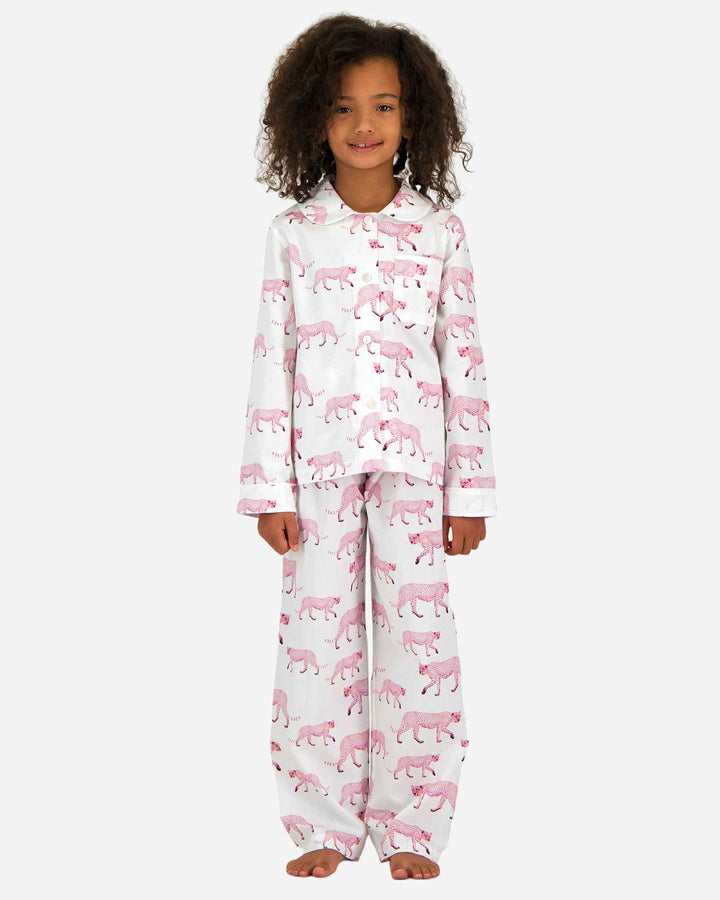 Girls Long Pyjamas - Pink Cheetah