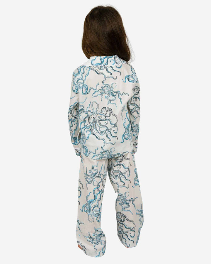 Girls Long Pyjamas - Octopus Indigo