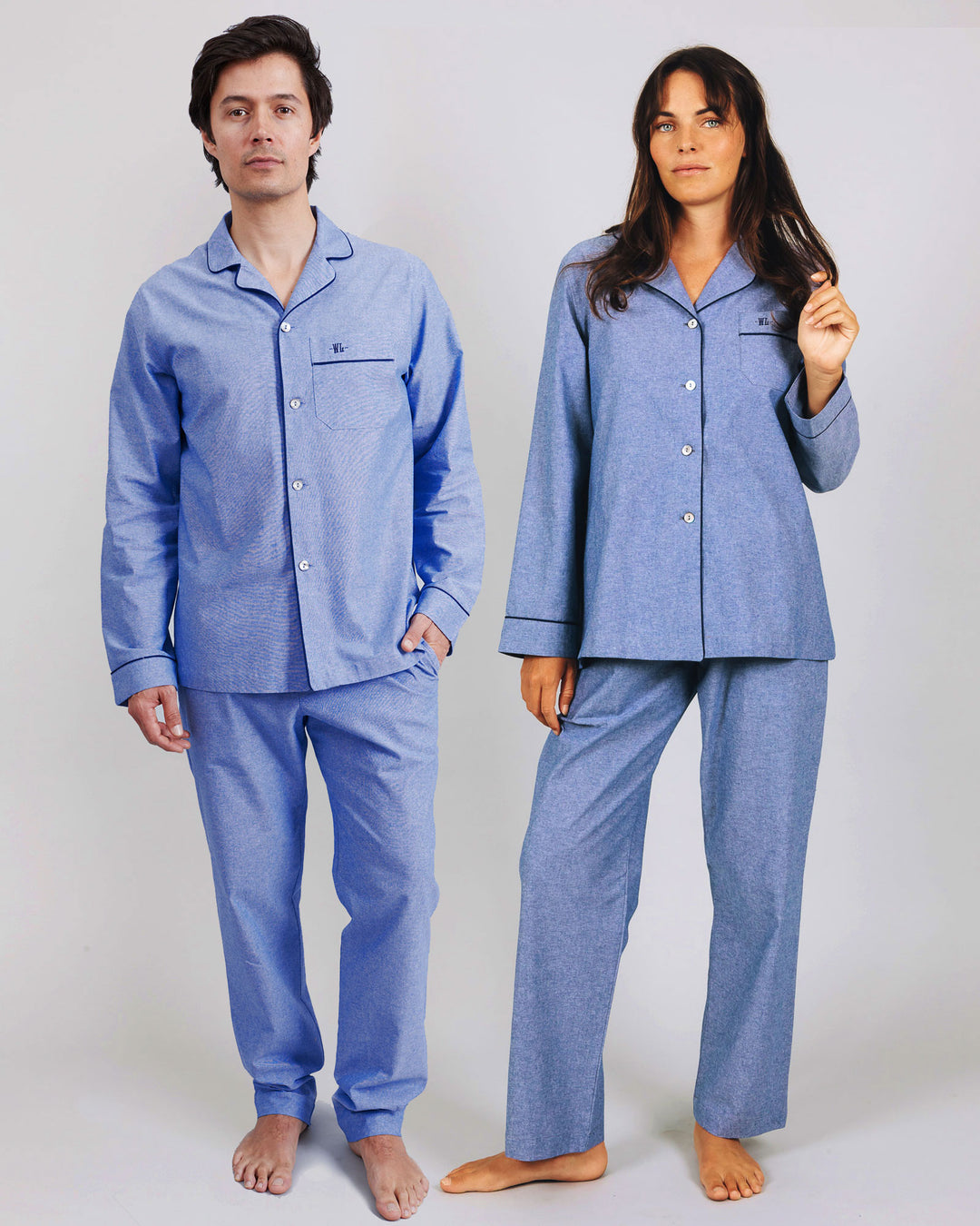 Long Pyjamas Chambray Blue Sky - Woodstock Laundry UK