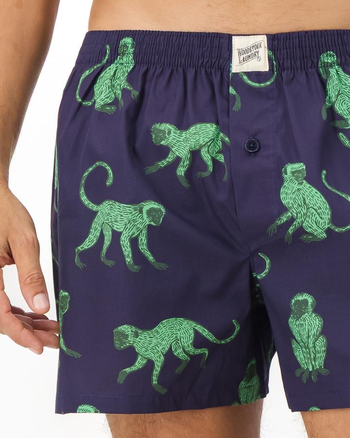 Mens Boxer Shorts - Green Monkey on Navy