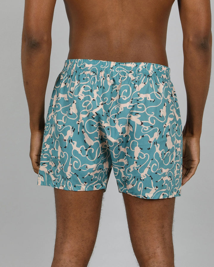 Mens Boxer Shorts - Monkeys Teal