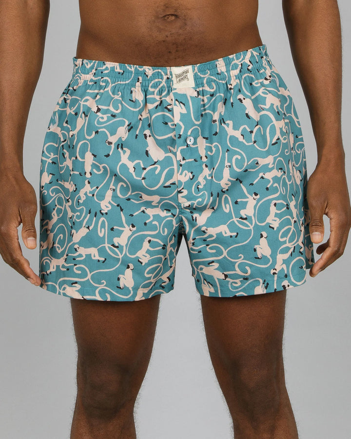 Mens Boxer Shorts - Monkeys Teal