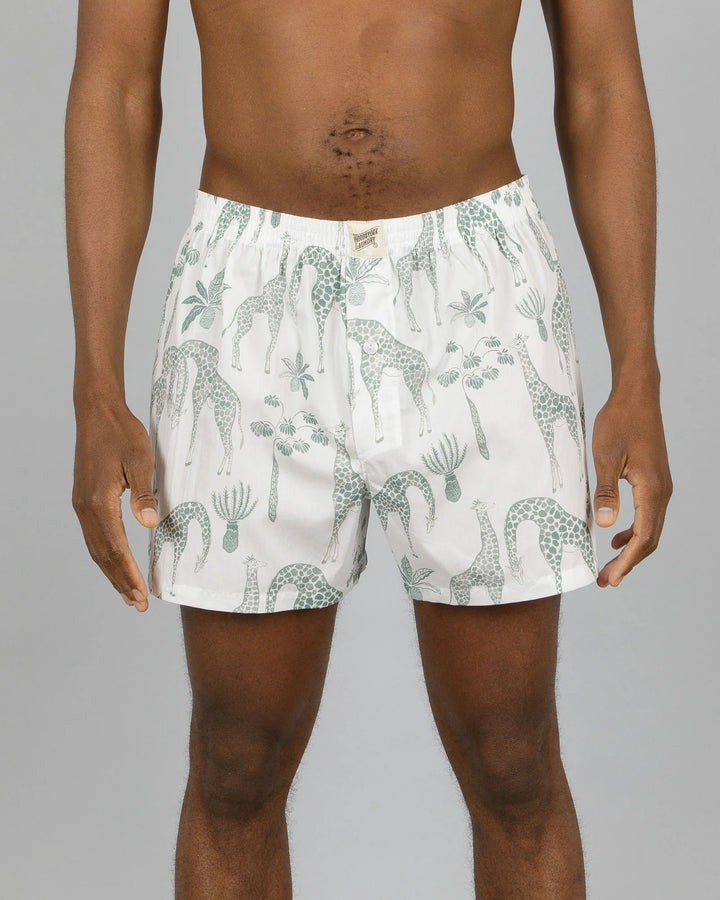 Mens Boxer Shorts - Green Giraffes