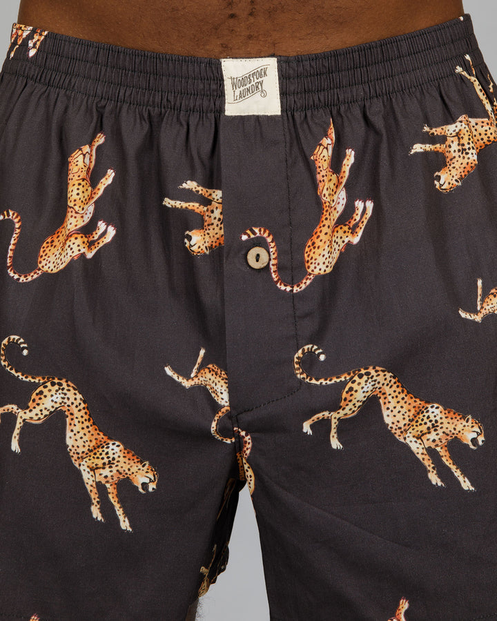 Mens Boxer Shorts Jumping Cheetahs Close - Woodstock Laundry UK