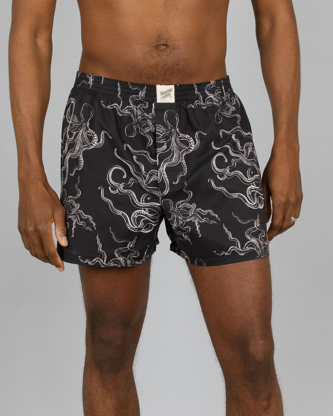 Mens Boxer Shorts Octopus Black Front - Woodstock Laundry UK