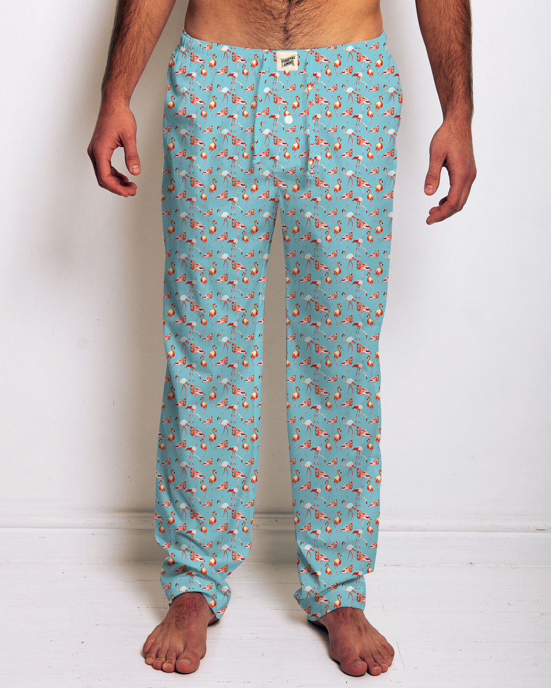 Mens Lounge Pants Flamingos Blue - Woodstock Laundry UK