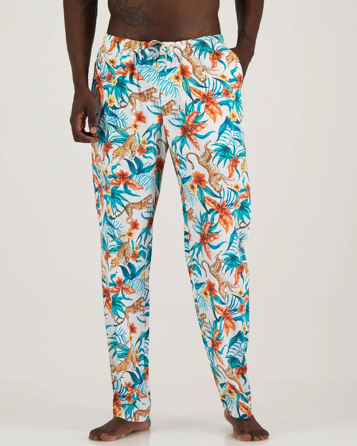 Mens Lounge Pants - Jungle Cheetahs White