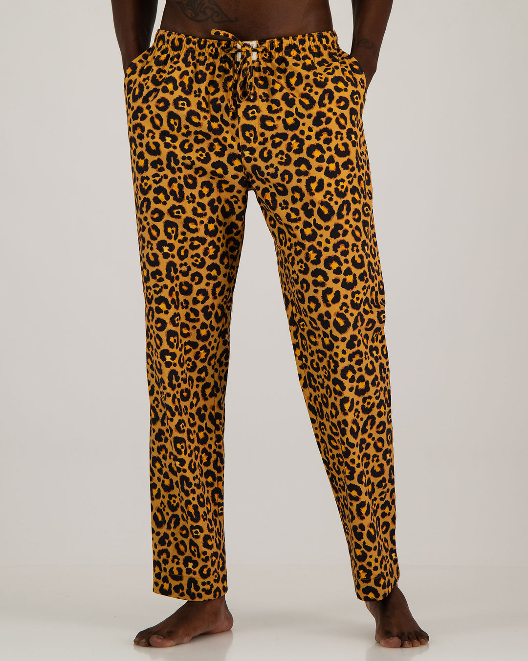 Mens Lounge Pants Leopard Front - Woodstock Laundry UK
