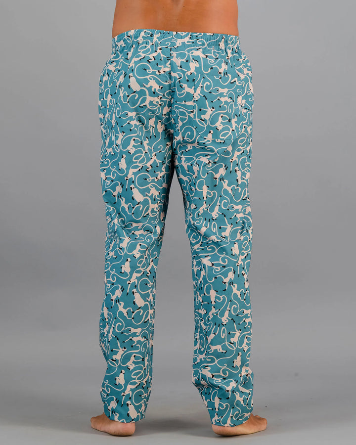 Mens Lounge Pants - Monkeys Teal