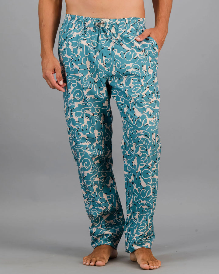 Mens Lounge Pants - Monkeys Teal