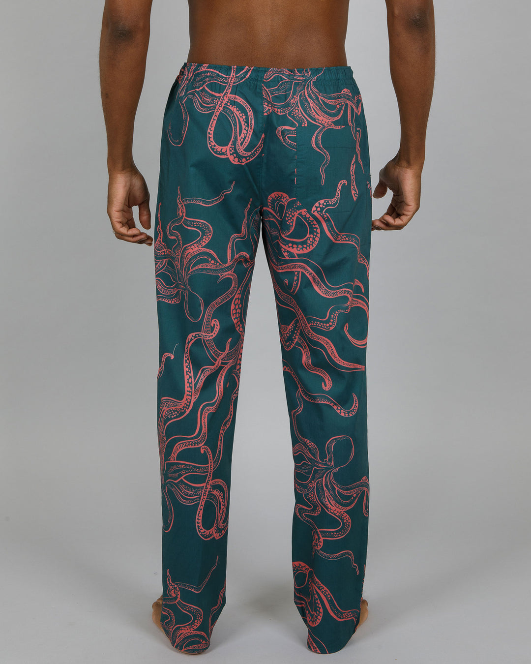 Mens Lounge Pants Octopus Pink Back - Woodstock Laundry UK