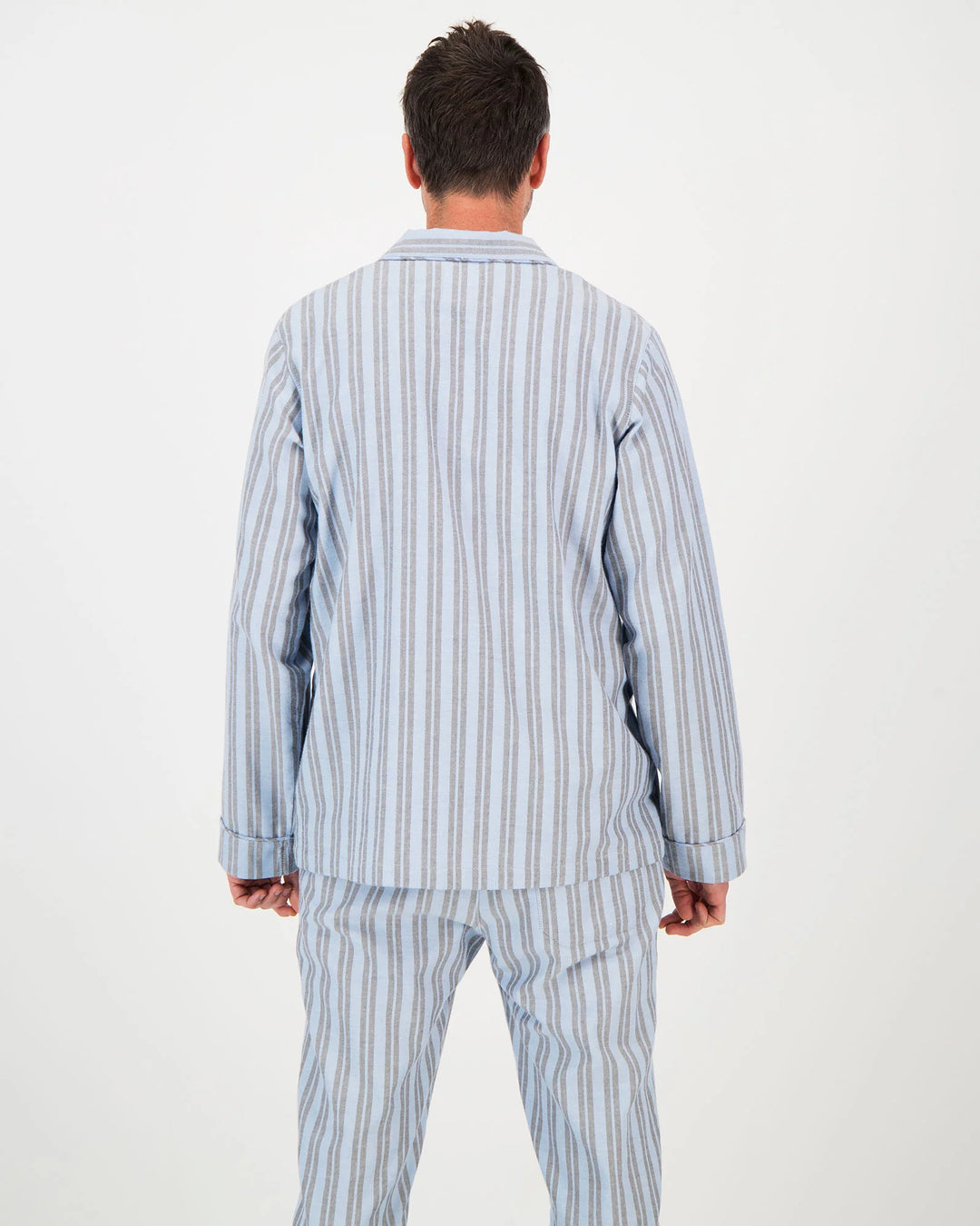 Mens Long Pyjamas - Flannel Turquoise & Charcoal Stripe