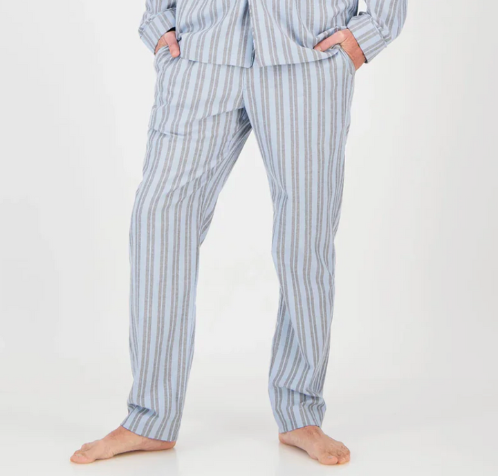 Mens Lounge Pants - Flannel Turquoise & Charcoal Stripe