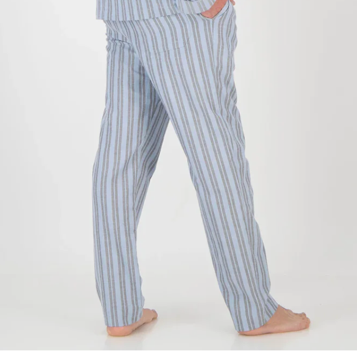 Mens Lounge Pants - Flannel Turquoise & Charcoal Stripe