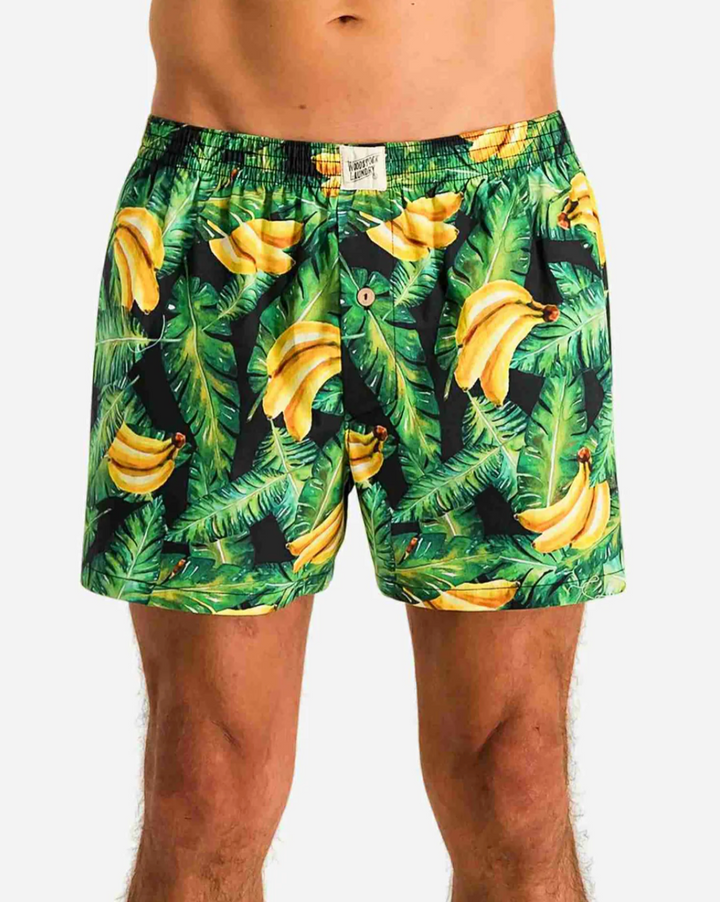 Mens Boxer Shorts - Bananas on Leaves