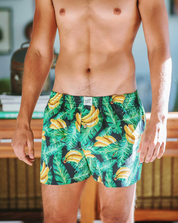 Mens Boxer Shorts - Bananas on Leaves