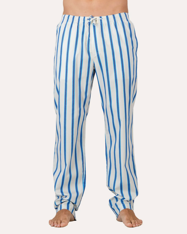 Mens Lounge Pants - Retro Blue Stripe