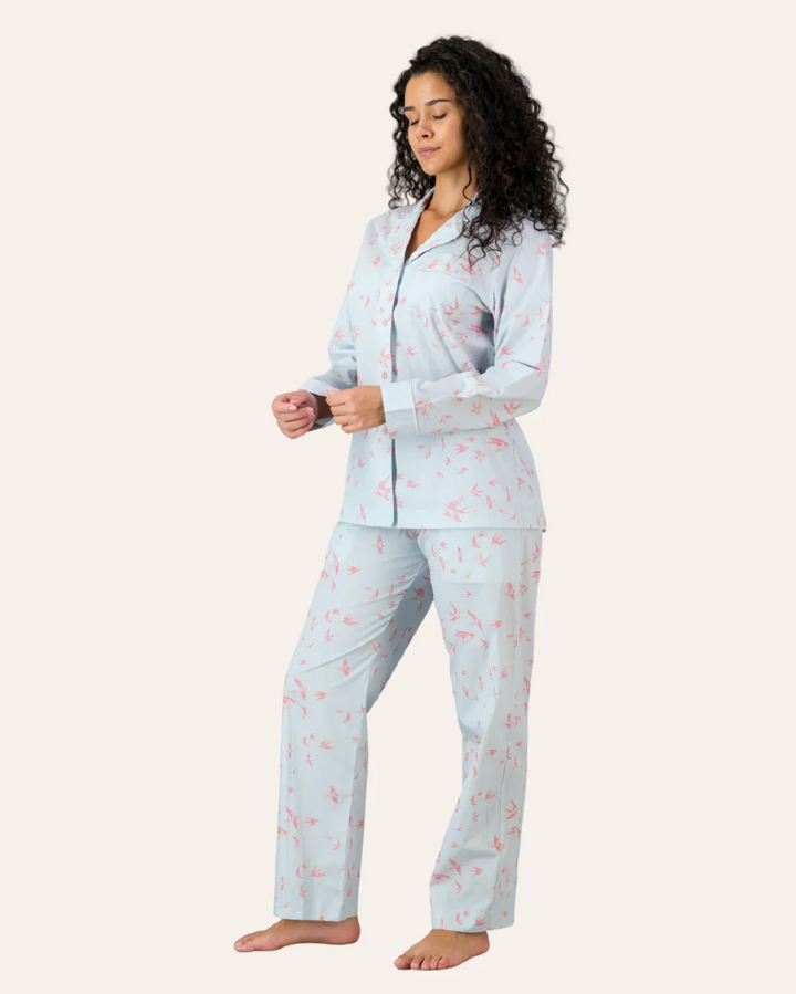 Womens Long Pyjamas - Pink Swallows