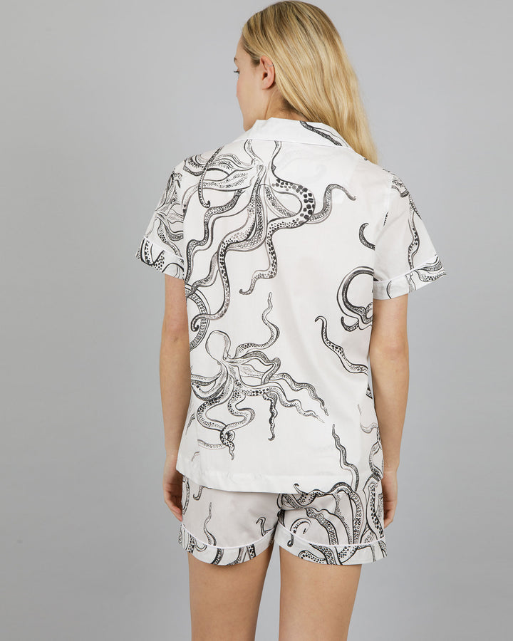 Womens Short Pyjamas Octopus White Back - Woodstock Laundry UK
