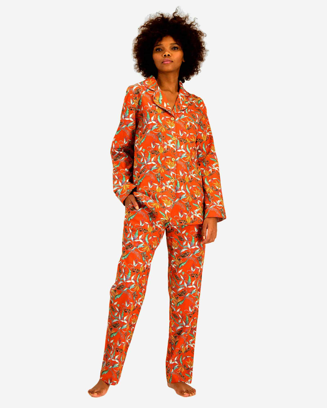 Womens Long Pyjamas - Night Monkeys Orange