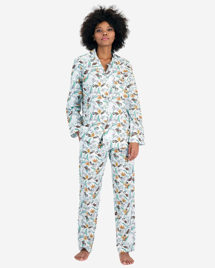 Womens Long Pyjamas - Night Monkeys White