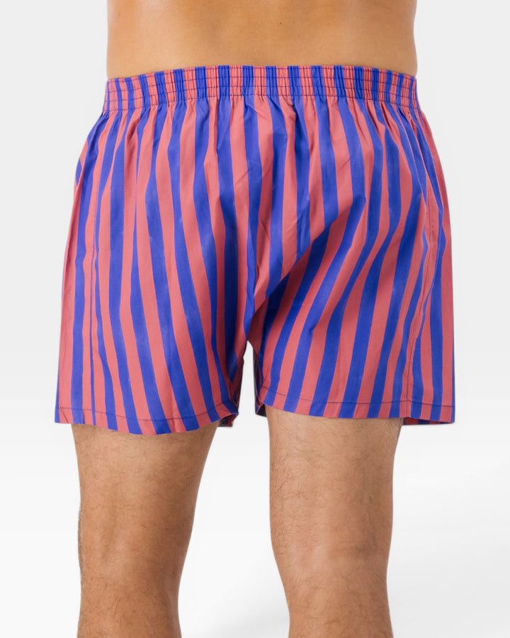 Mens Boxer Shorts - Blue & Red Stripe